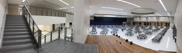 Panorama of new cafeteria from new staircase 