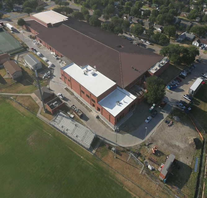 Aerial view of Fossil Hill MS renovations and addition. 