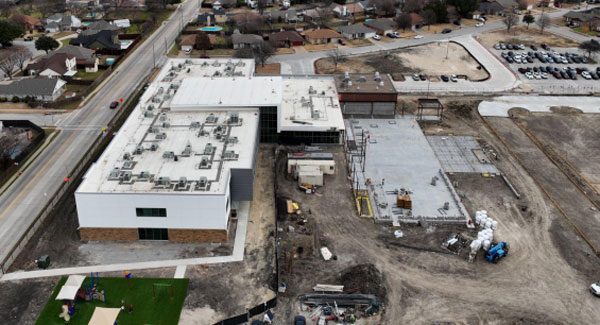 Aerial view of the progress at WRES as of February 2023