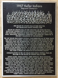 HOF Plaque for the Keller High 1957 Football Team