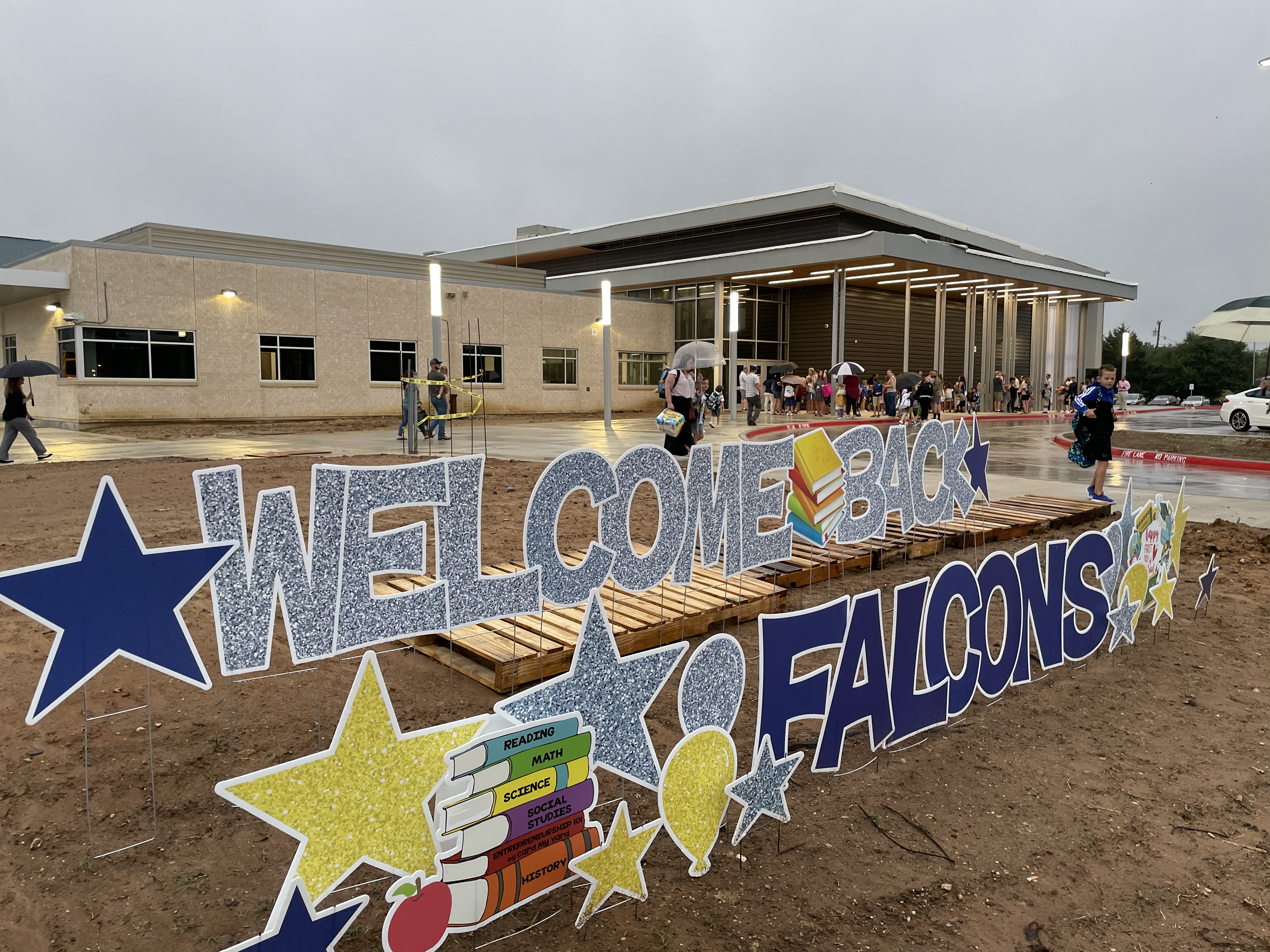 Front of the new FES on the first day of school 2021