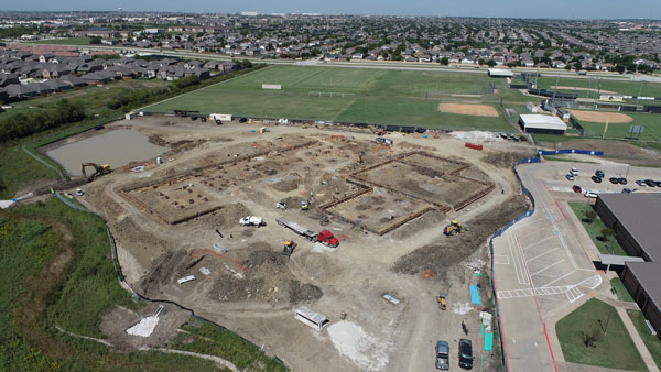 Aerial image of the southeast corner of the HES construction site 