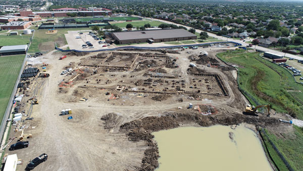 Aerial image from the northwest corner of the HES construction site 