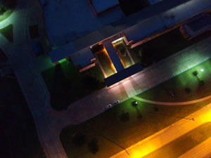 Aerial image of CTI at night prior to lighting changes, demonstrating lack of coverage