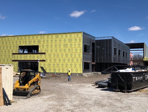 Exterior of the construction of the WRES two-story classroom wing