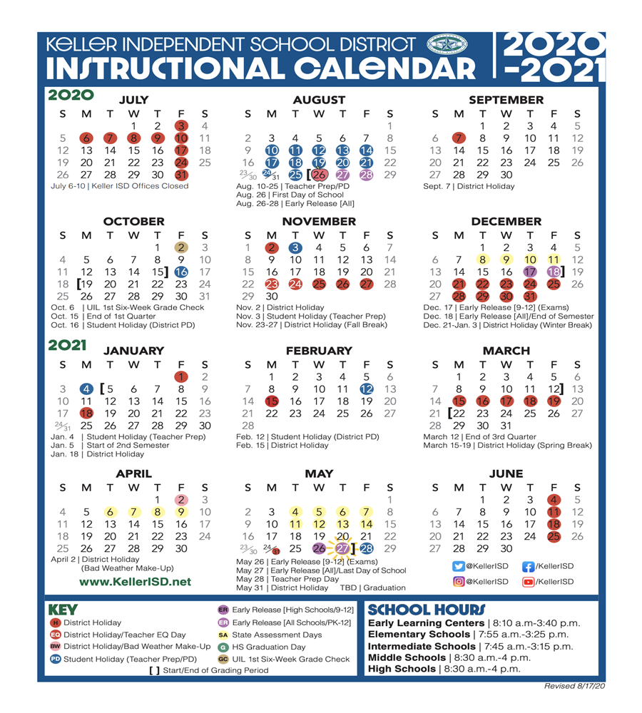 Calendar / 2020 - 2021 KISD Instructional Calendar