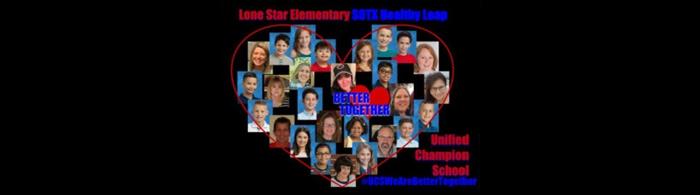 Collage of Lone Star Elementary students and staff in the shape of a heart  