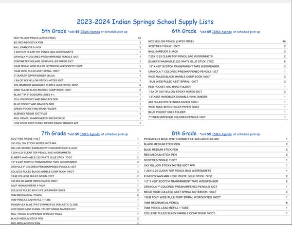 Updated School Supply List - Alba Middle School