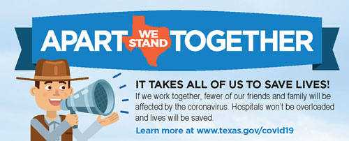 Graphic: Apart We Stand Together. Links to TEA's COVID-19 site 